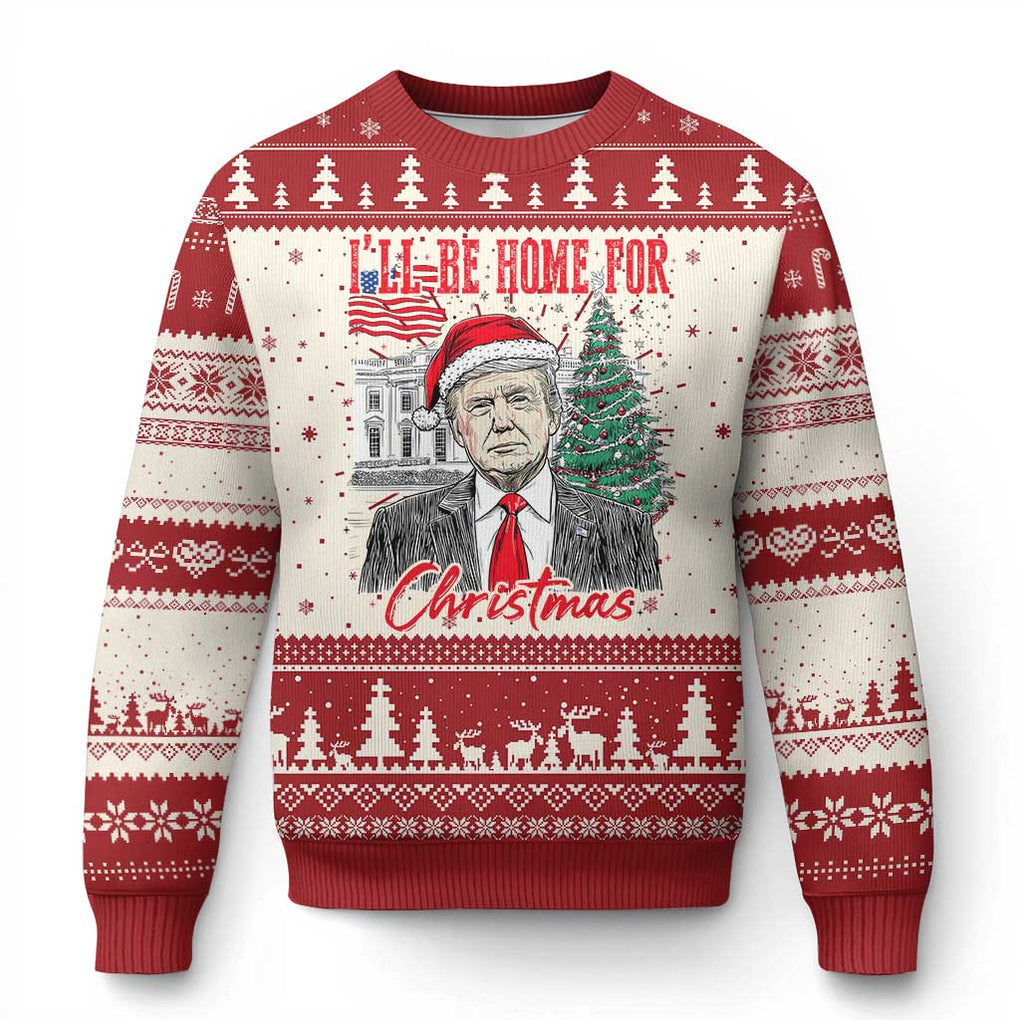 Xmas Trump Ugly Christmas Sweater I'll Be Home For Xmas 2024 Retro Vintage TS02 Red Print Your Wear