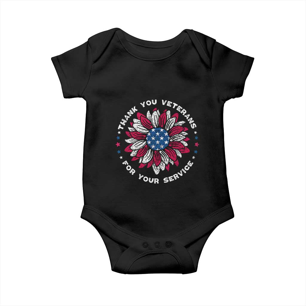 Thank You Veterans Baby Onesie American Flag Sunflower Military Tribute TS02 Black Print Your Wear