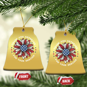 Thank You Veterans Christmas Ornament American Flag Sunflower Military Tribute TS02 Bell Flake Gold Print Your Wear