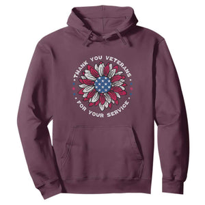 Thank You Veterans Hoodie American Flag Sunflower Military Tribute TS02 Maroon Print Your Wear