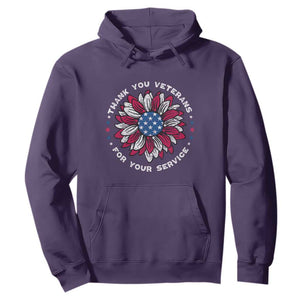 Thank You Veterans Hoodie American Flag Sunflower Military Tribute TS02 Purple Print Your Wear