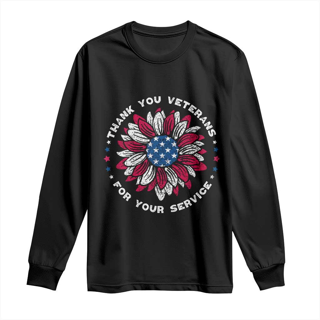 Thank You Veterans Long Sleeve Shirt American Flag Sunflower Military Tribute TS02 Black Print Your Wear