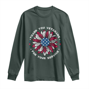 Thank You Veterans Long Sleeve Shirt American Flag Sunflower Military Tribute TS02 Dark Forest Green Print Your Wear