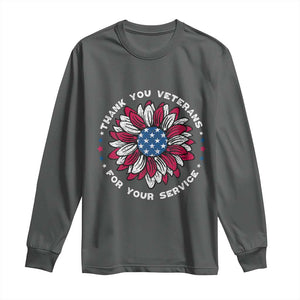 Thank You Veterans Long Sleeve Shirt American Flag Sunflower Military Tribute TS02 Dark Heather Print Your Wear