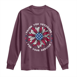 Thank You Veterans Long Sleeve Shirt American Flag Sunflower Military Tribute TS02 Maroon Print Your Wear