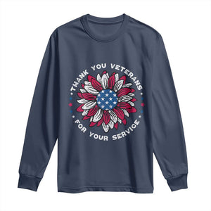 Thank You Veterans Long Sleeve Shirt American Flag Sunflower Military Tribute TS02 Navy Print Your Wear