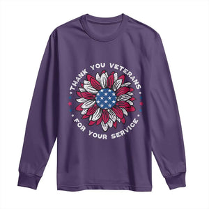 Thank You Veterans Long Sleeve Shirt American Flag Sunflower Military Tribute TS02 Purple Print Your Wear