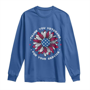 Thank You Veterans Long Sleeve Shirt American Flag Sunflower Military Tribute TS02 Royal Blue Print Your Wear