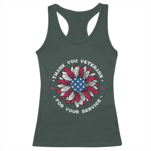 Thank You Veterans Racerback Tank Top American Flag Sunflower Military Tribute TS02 Dark Forest Green Print Your Wear