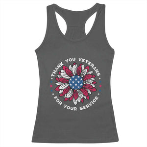 Thank You Veterans Racerback Tank Top American Flag Sunflower Military Tribute TS02 Dark Heather Print Your Wear