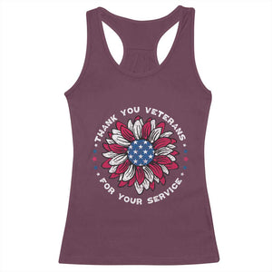 Thank You Veterans Racerback Tank Top American Flag Sunflower Military Tribute TS02 Maroon Print Your Wear