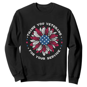 Thank You Veterans Sweatshirt American Flag Sunflower Military Tribute TS02 Black Print Your Wear