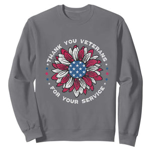 Thank You Veterans Sweatshirt American Flag Sunflower Military Tribute TS02 Charcoal Print Your Wear