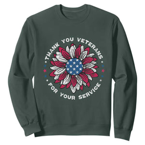 Thank You Veterans Sweatshirt American Flag Sunflower Military Tribute TS02 Dark Forest Green Print Your Wear