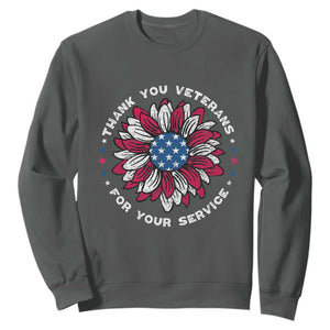 Thank You Veterans Sweatshirt American Flag Sunflower Military Tribute TS02 Dark Heather Print Your Wear