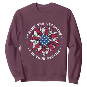 Thank You Veterans Sweatshirt American Flag Sunflower Military Tribute TS02 Maroon Print Your Wear