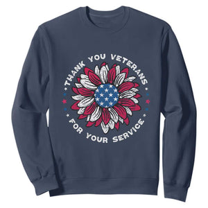 Thank You Veterans Sweatshirt American Flag Sunflower Military Tribute TS02 Navy Print Your Wear