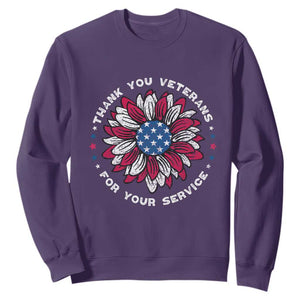 Thank You Veterans Sweatshirt American Flag Sunflower Military Tribute TS02 Purple Print Your Wear