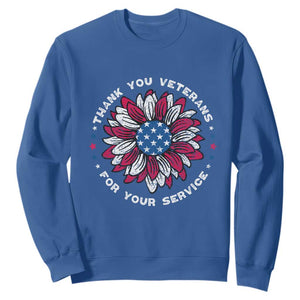 Thank You Veterans Sweatshirt American Flag Sunflower Military Tribute TS02 Royal Blue Print Your Wear