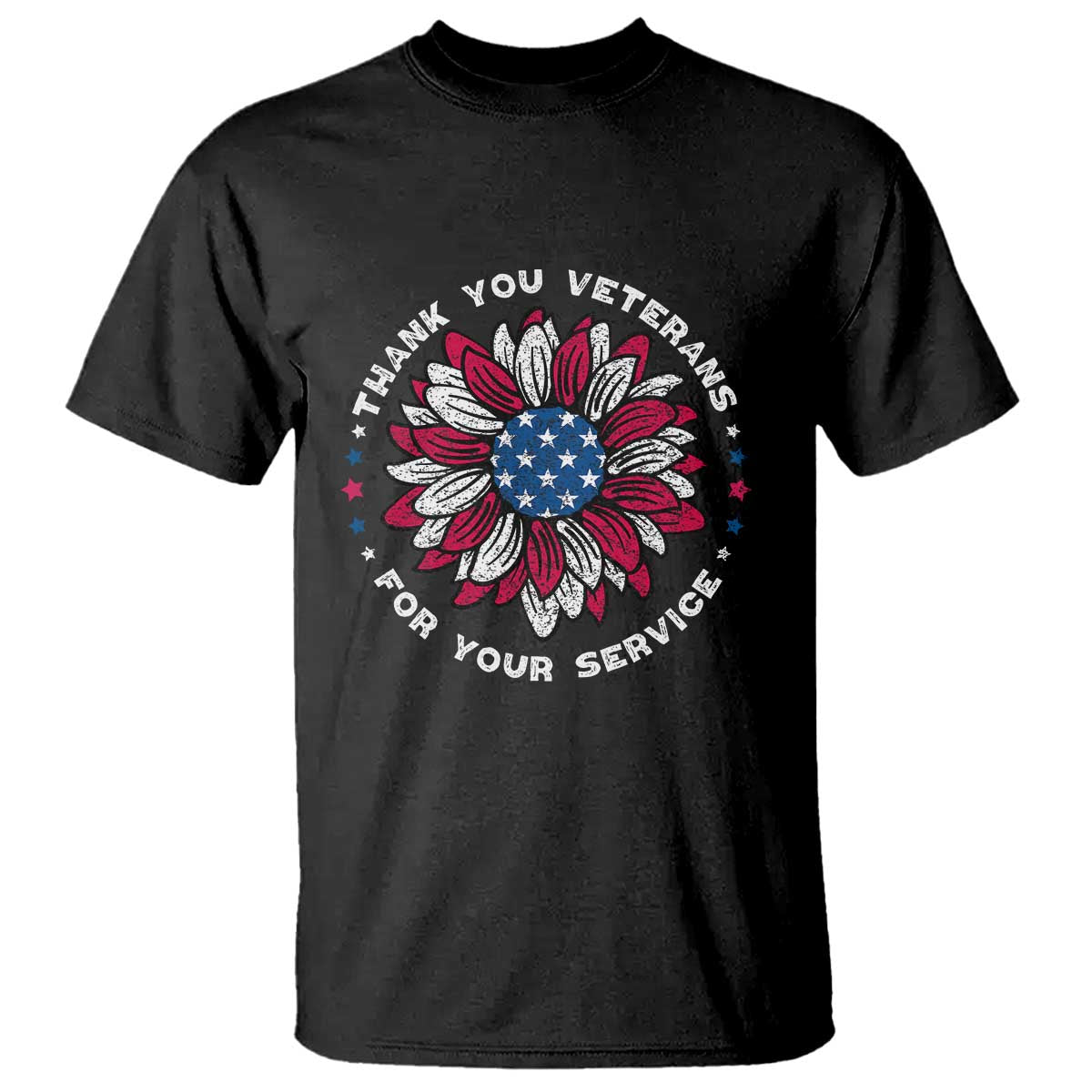 Thank You Veterans T Shirt American Flag Sunflower Military Tribute TS02 Black Print Your Wear