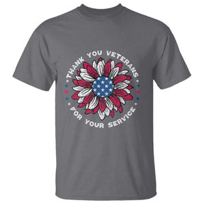 Thank You Veterans T Shirt American Flag Sunflower Military Tribute TS02 Charcoal Print Your Wear