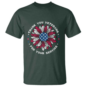 Thank You Veterans T Shirt American Flag Sunflower Military Tribute TS02 Dark Forest Green Print Your Wear