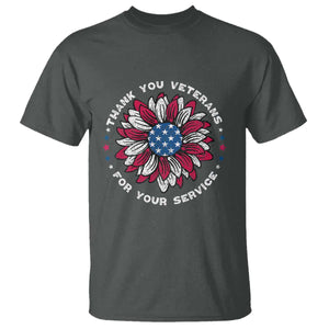 Thank You Veterans T Shirt American Flag Sunflower Military Tribute TS02 Dark Heather Print Your Wear