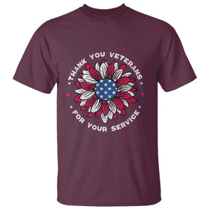 Thank You Veterans T Shirt American Flag Sunflower Military Tribute TS02 Maroon Print Your Wear