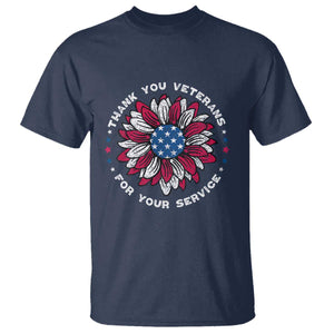 Thank You Veterans T Shirt American Flag Sunflower Military Tribute TS02 Navy Print Your Wear