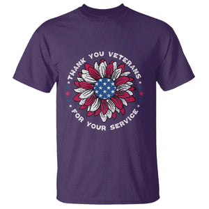 Thank You Veterans T Shirt American Flag Sunflower Military Tribute TS02 Purple Print Your Wear