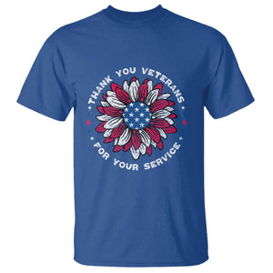 Thank You Veterans T Shirt American Flag Sunflower Military Tribute TS02 Royal Blue Print Your Wear