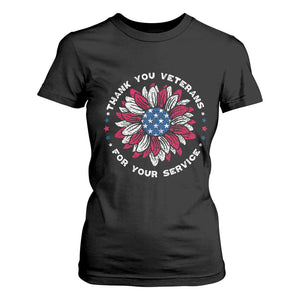 Thank You Veterans T Shirt For Women American Flag Sunflower Military Tribute TS02 Black Print Your Wear