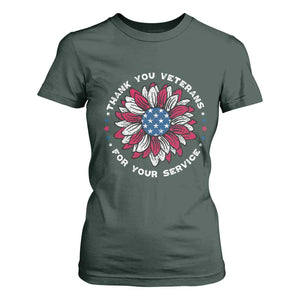 Thank You Veterans T Shirt For Women American Flag Sunflower Military Tribute TS02 Dark Forest Green Print Your Wear