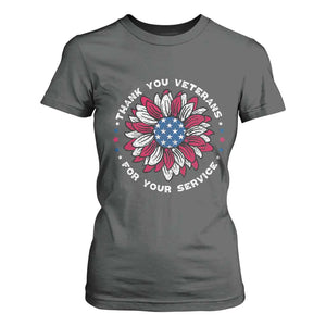 Thank You Veterans T Shirt For Women American Flag Sunflower Military Tribute TS02 Dark Heather Print Your Wear