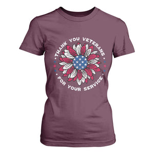 Thank You Veterans T Shirt For Women American Flag Sunflower Military Tribute TS02 Maroon Print Your Wear