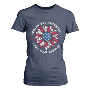 Thank You Veterans T Shirt For Women American Flag Sunflower Military Tribute TS02 Navy Print Your Wear