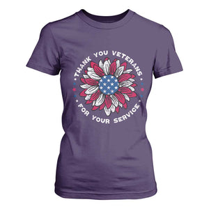 Thank You Veterans T Shirt For Women American Flag Sunflower Military Tribute TS02 Purple Print Your Wear