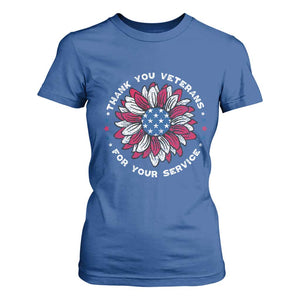 Thank You Veterans T Shirt For Women American Flag Sunflower Military Tribute TS02 Royal Blue Print Your Wear