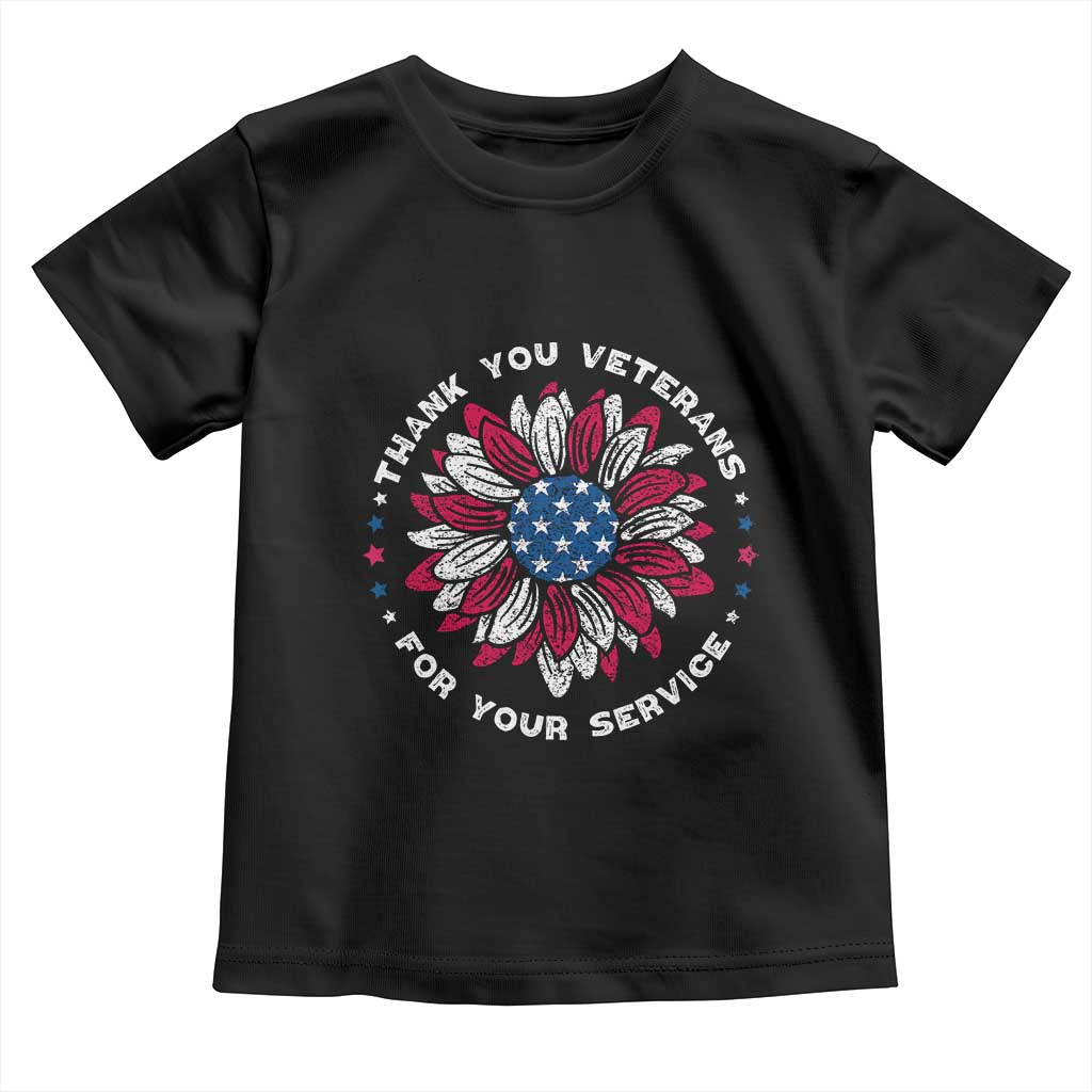 Thank You Veterans Toddler T Shirt American Flag Sunflower Military Tribute TS02 Black Print Your Wear