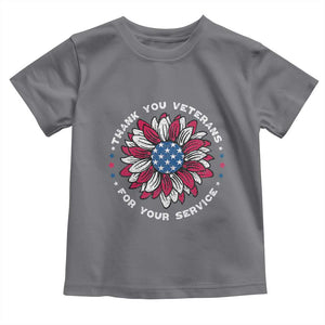 Thank You Veterans Toddler T Shirt American Flag Sunflower Military Tribute TS02 Charcoal Print Your Wear