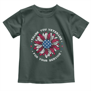 Thank You Veterans Toddler T Shirt American Flag Sunflower Military Tribute TS02 Dark Forest Green Print Your Wear