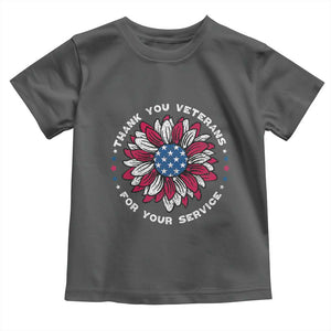 Thank You Veterans Toddler T Shirt American Flag Sunflower Military Tribute TS02 Dark Heather Print Your Wear