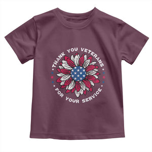 Thank You Veterans Toddler T Shirt American Flag Sunflower Military Tribute TS02 Maroon Print Your Wear