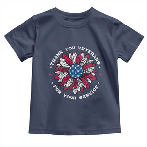 Thank You Veterans Toddler T Shirt American Flag Sunflower Military Tribute TS02 Navy Print Your Wear