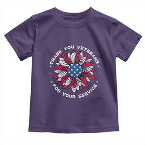 Thank You Veterans Toddler T Shirt American Flag Sunflower Military Tribute TS02 Purple Print Your Wear