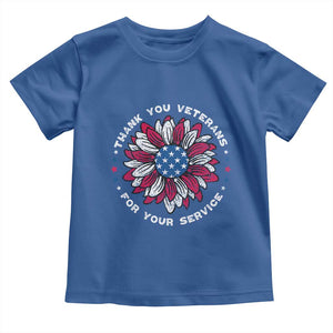 Thank You Veterans Toddler T Shirt American Flag Sunflower Military Tribute TS02 Royal Blue Print Your Wear