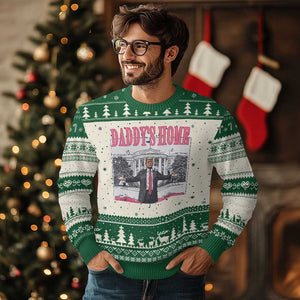 Trump Won 2024 Pink Ugly Christmas Sweater Daddy's Home TS02 Green Print Your Wear