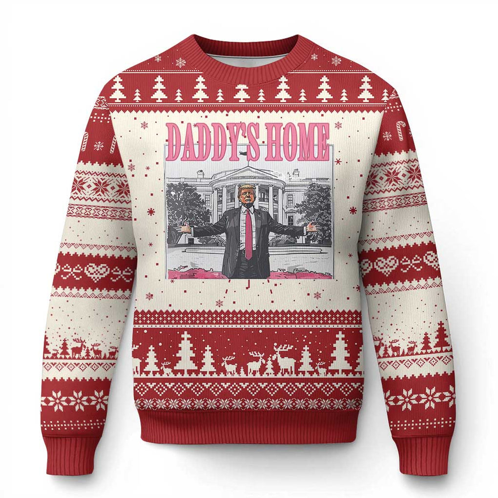 Trump Won 2024 Pink Ugly Christmas Sweater Daddy's Home TS02 Red Print Your Wear