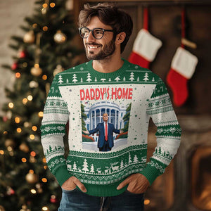 Trump Won 2024 Ugly Christmas Sweater Trump Daddys Home White House TS02 Green Print Your Wear