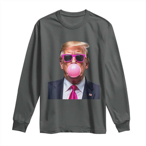 Trump Pink Bubblegum Long Sleeve Shirt Blowing Bubble Gum TS02 Dark Heather Print Your Wear